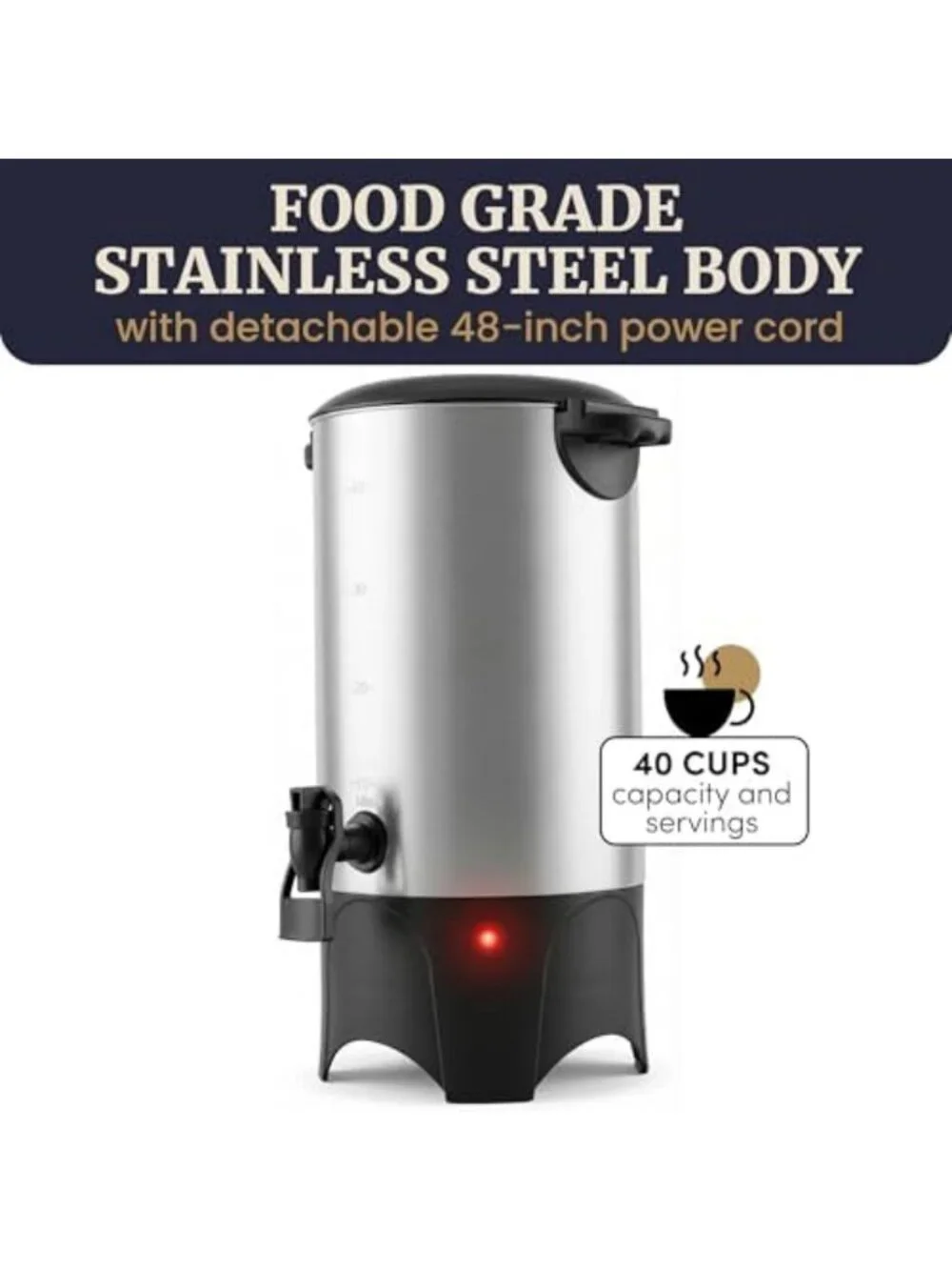 40-Cup Coffee Urn with Two-Way Dispenser & Removable Filter - Perfect for